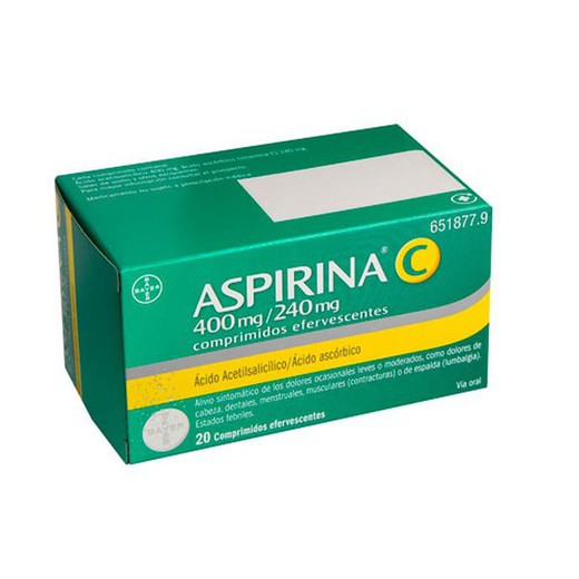 Aspirina C 400 Mg/240 Mg Comprimidos Efervescentes, 20 Comprimidos