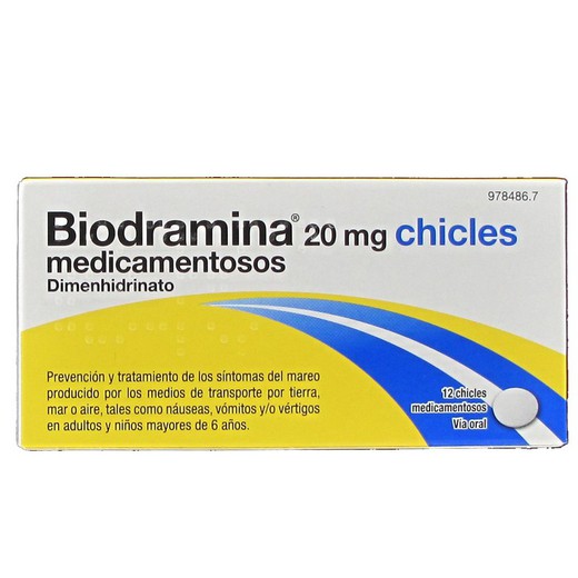 Biodramina 20 mg de gomas de mascar medicamentosas, 12 gomas de mascar