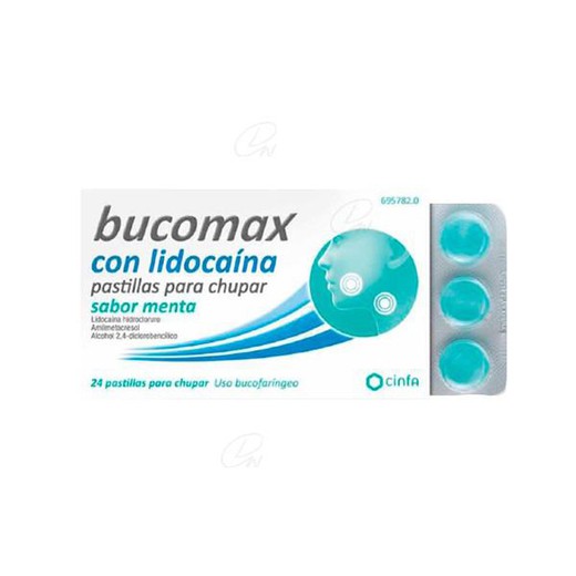 Bucomax con pastiglie al gusto di lidocaina e menta, 24 pastiglie