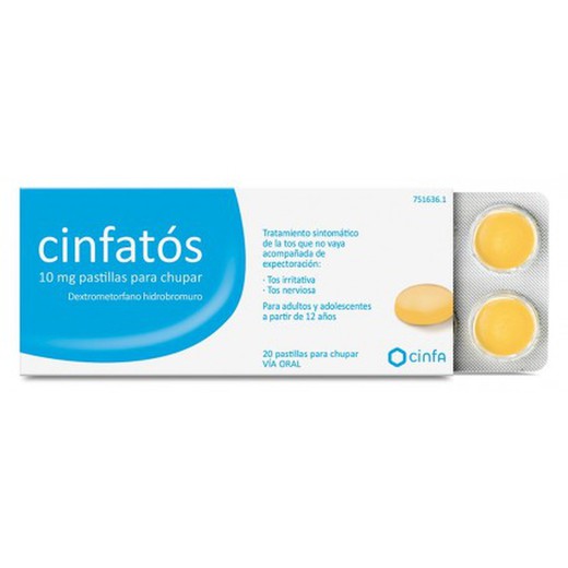 Cinfatos 10 mg pastilhas para sugar, 20 comprimidos
