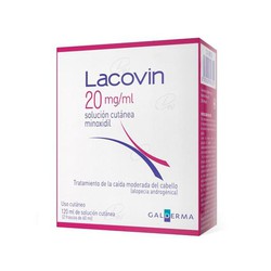 Lacovin 20mg/ml. Minoxidilo al 2% 4 frascos de 60 ml. Evita y reduce la caída del cabello. Fortalece el pelo.