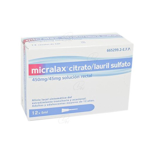 Micralax citrato/lauril solfoacetato 450 mg/45 mg soluzione rettale, 12 clisteri