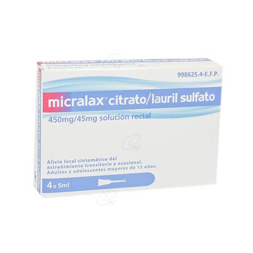 Micralax Citrate / Lauryl Sulfoacétate 450 mg / 45 mg de solution rectale, 4 lavements