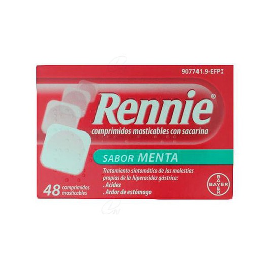 Comprimidos mastigáveis Rennie com sacarina, 48 comprimidos