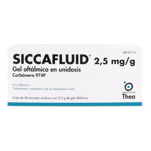 Gel oftalmico di Siccafluid 2,5 mg/G negli Stati Uniti, 60 contenitori Stati Uniti di 0,5 G