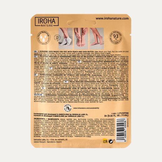 IROHA Nature Calcetines Mascarilla Reparadores de Melocotón 2x9ml