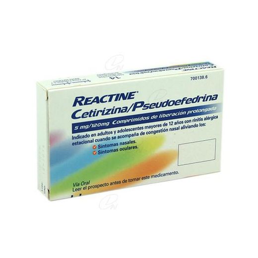 Reactine Cetirizina/Pseudoefedrina 5mg/120mg Comprimidos De Liberacion Prolongada, 14 Comprimidos