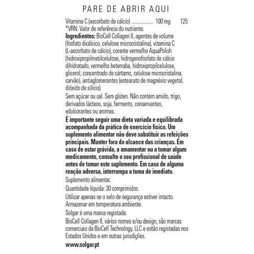 Complexo de ácido hialurônico Solgar 30 Comp
