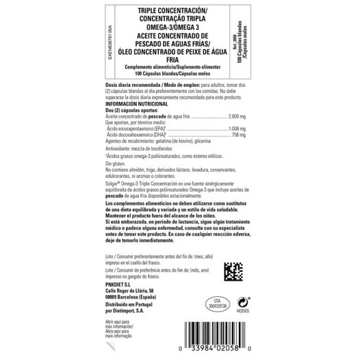 Solgar Omega-3 Triple Concentración 100 Cápsulas Blandas