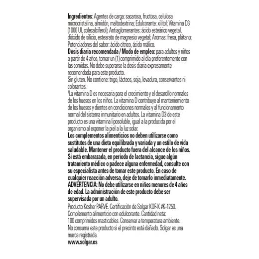 Solgar Vitamina D3 1000 IU 25 μg - 100 comprimidos